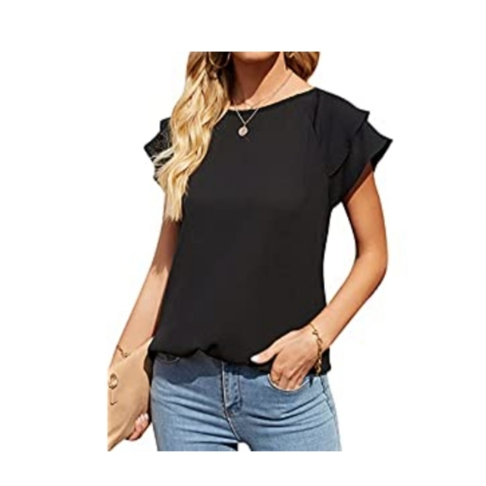 New black Medium ruffle sleeved shirt